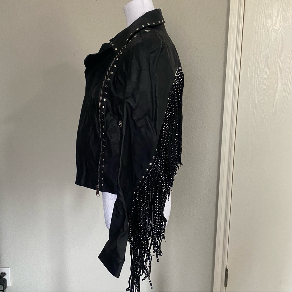 Glamorous Black Studded Leather Jacket with Fringe - Picture 4 of 9